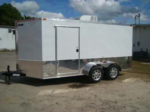 20FT V-Nose TA White Wrap Around Diamond Plating