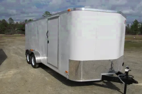 16ft White Rounded V Nose Cargo Trailer