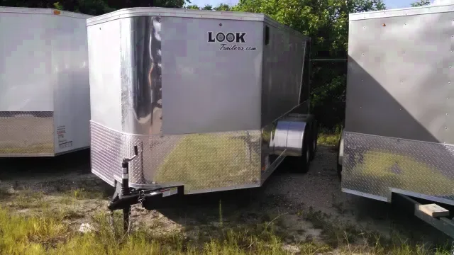 14FT ENCLOSED TRAILER TANDEM AXLE-TWO TONE SILVER/BLACK