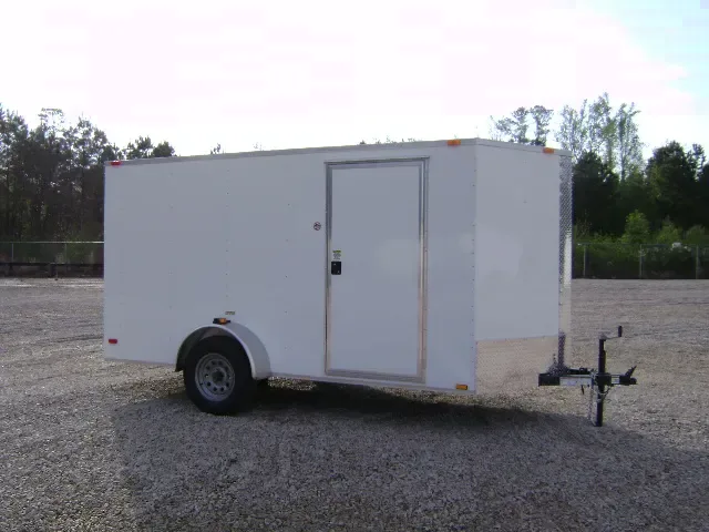 12FT V-NOSE, WHITE CARGO TRAILER WITH RAMP