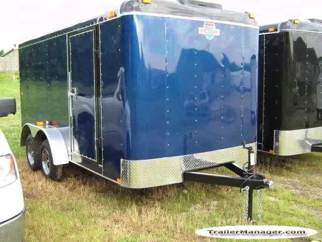 BLUE 14ft FLAT FRONT CARGO TRAILER W/RAMP
