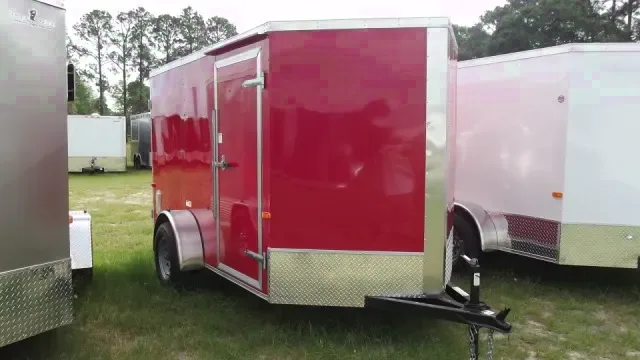 10ft  Single Axle Red With Double Door and V-nose