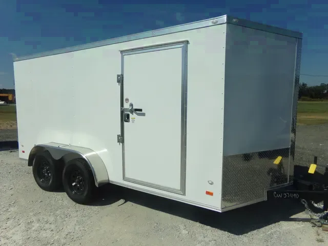 14ft WHITE V-NOSE CARGO TRAILER W/DOUBLE REAR DOORS