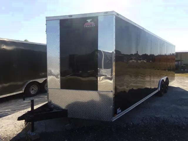24FT BLACK CARGO TRAILER W/V-NOSE AND RAMP DOOR