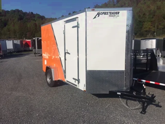 12FT WHITE AND ORANGE V-NOSE CARGO TRAILER