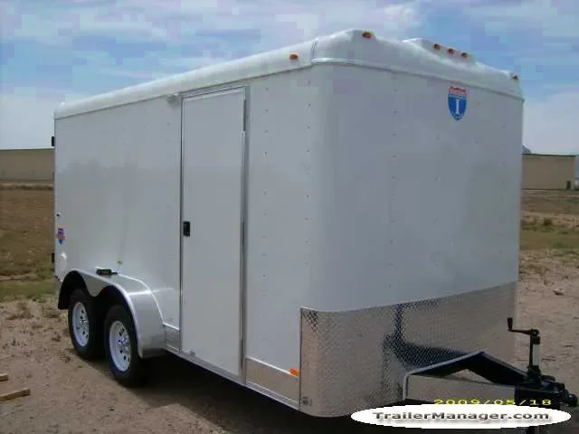 14FT WHITE TA CARGO TRAILER W/BARN DOORS