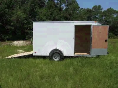 White 12ft V-nose Ramp Door Cargo Trailer