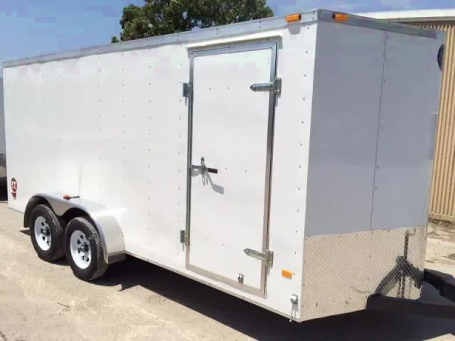 16ft Cargo Trailer V-Nose, Ramp, White