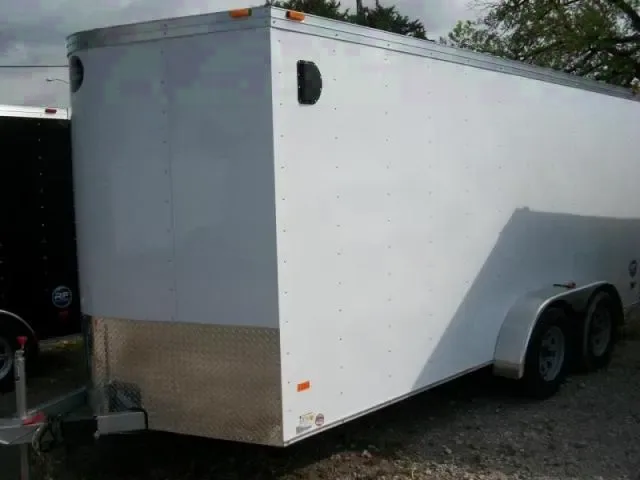 16ft Cargo Trailer White-V-Nose-Ramp-5200lb Axles