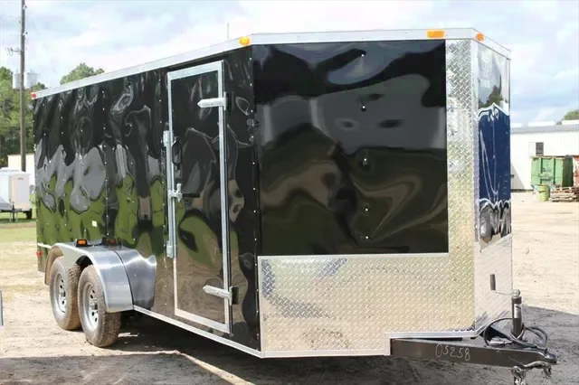 2026 New 7 X 14 Tandem Axle, V-Nosed Enclosed Motorcycle Cargo Trailer.