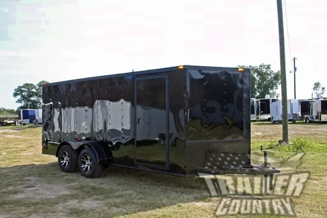 2026 NEW 7 x 16 V-Nosed Enclosed Motorcycle Cargo Trailer w/BLACKOUT PACKAGE