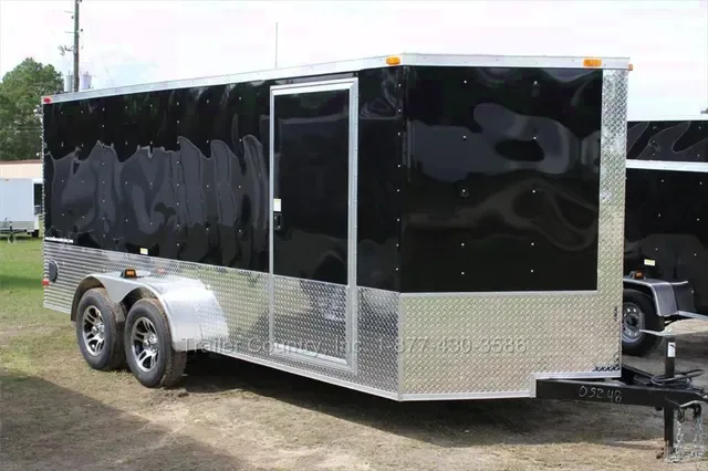 2026 Brand New Model 7 X 16 Tandem Axle, V-Nosed Enclosed Motorcycle Cargo Trailer