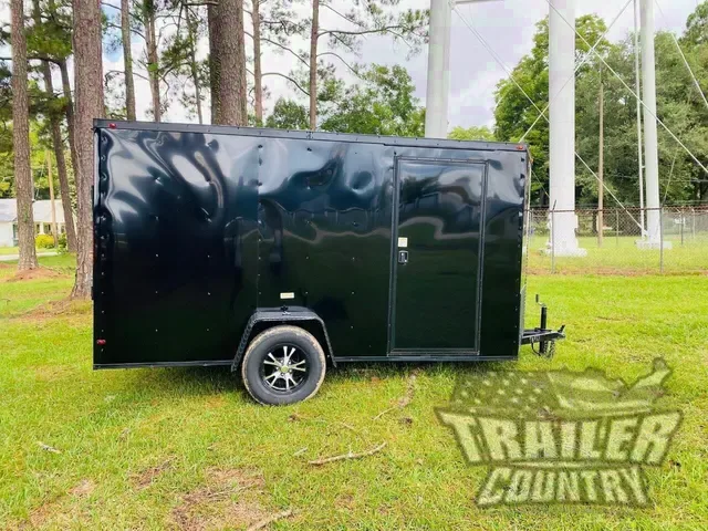 2026 NEW Model 6 X 12 Single Axle, V-Nosed Enclosed Blacked Out Motorcycle Cargo Trailer