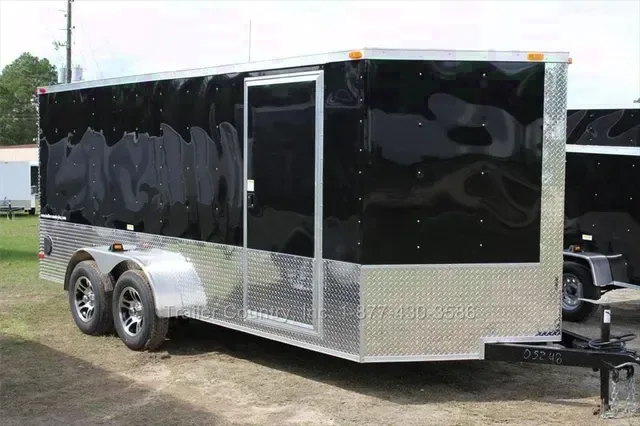 2026 Brand New Model 7 X 16 Tandem Axle, V-Nosed Enclosed Motorcycle Cargo Trailer