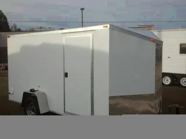White 12FT SA Cargo V Nose Trailer