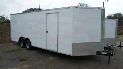 White 24FT Enclosed V-Nose Car Hauler