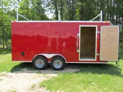 RED 18FT CONTRACTORS TRAILER W/BARN DOORS