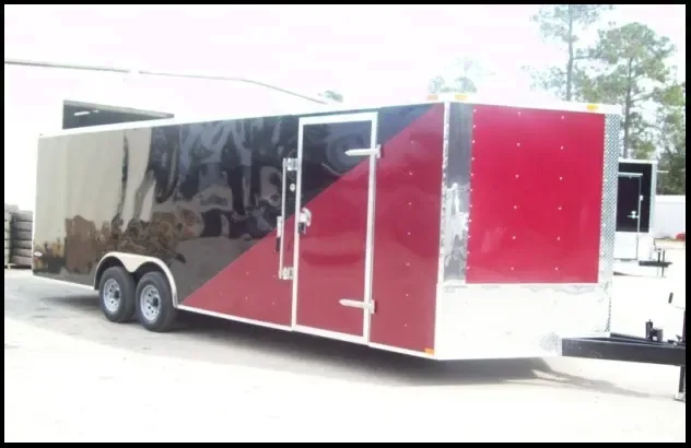 24ft V-Nose Cargo Trailer with Escape Door-Black/Red