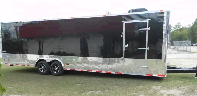 30ft BLACK  CARGO TRAILER-LOADED E-TRACK WRAP AROUND DIAMOND PLATING