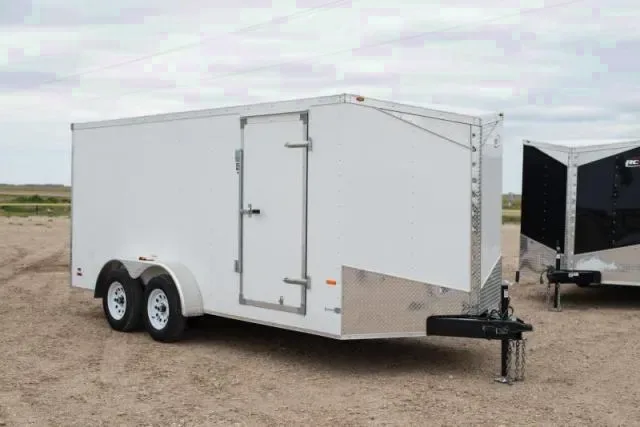 White 16ft V Nose Enclosed Trailer