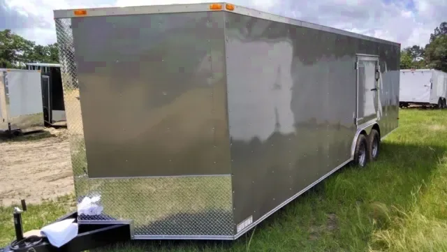 24ft Gray Enclosed Cargo Trailer with Ramp Door