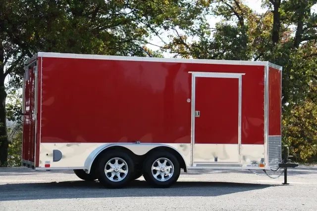 16FT TANDEM AXLE CARGO TRAILER-RED WITH WRAP AROUND DIAMOND PLATING