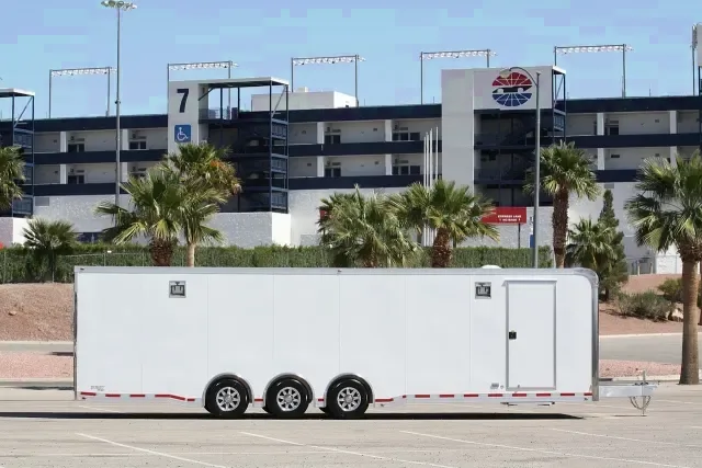 ALUMINUM 32FT RACE HAULER-WHITE WALLS AND CEILING RUBBER COIN FLOOR