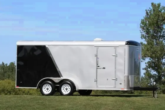 16FT TWO TONE SILVER AND BLACK CARGO TRAILER W/ RAMP