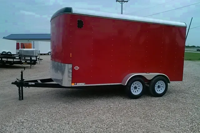 14FT RED CARGO TRAILER-TANDEM AXLE-FLAT FRONT