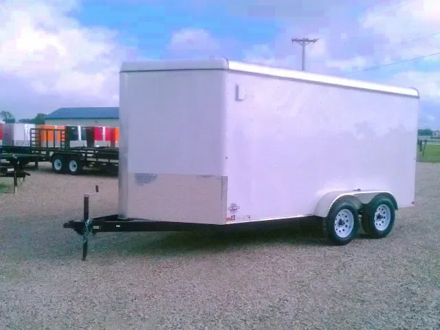 ALL ALUMINUM WHITE 14FT V-NOSE CARGO  W/ REAR RAMP