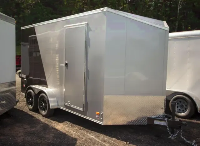 14ft Tandem Axle Two Toned Black and Silver Enclosed Cargo Trailer-Slant V-Nose