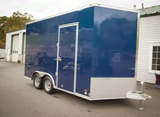 Blue 14ft TA Enclosed Cargo Trailer-Ramp Door and 12 D-rings