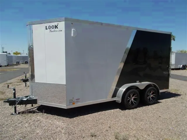 Cargo Trailer 14ft White and Black w/Barn Doors
