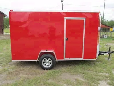RED 12FT BUMPER PULL V-NOSE CARGO TRAILER