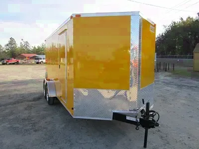 16FT YELLOW V-NOSE CARGO TRAILER W/RAMP