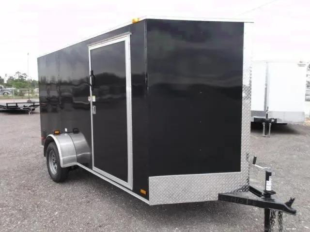 Black 12ft All Aluminum Cargo w/ Rear Ramp & Side Door