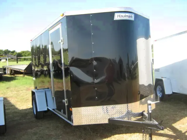 Black V-Nose 12ft Cargo Trailer with a ramp door