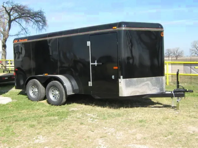 14FT BLACK V-NOSE WITH 2-3500LB AXLES WITH REAR RAMP DOOR