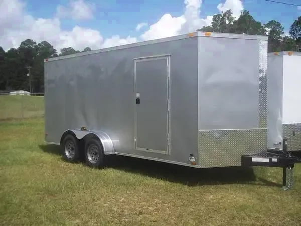 16FT SILVER CARGO TRAILER WITH REAR RAMP DOOR
