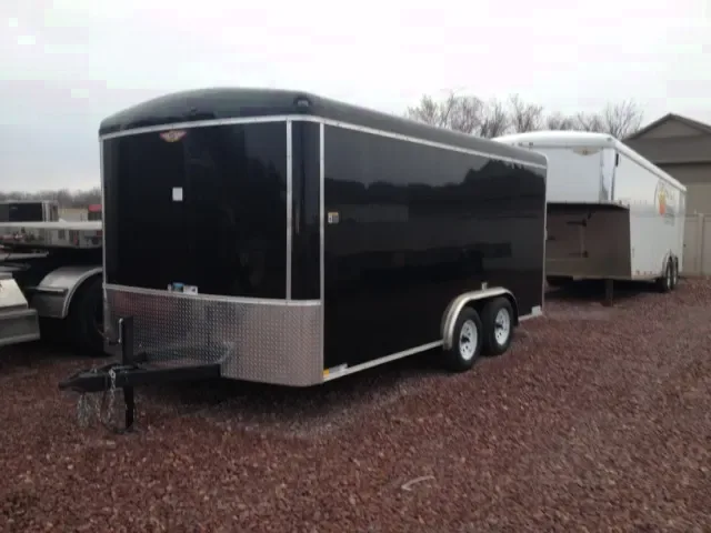 16FT BLACK CARGO TRAILER W/RAMP-FLAT FRONT
