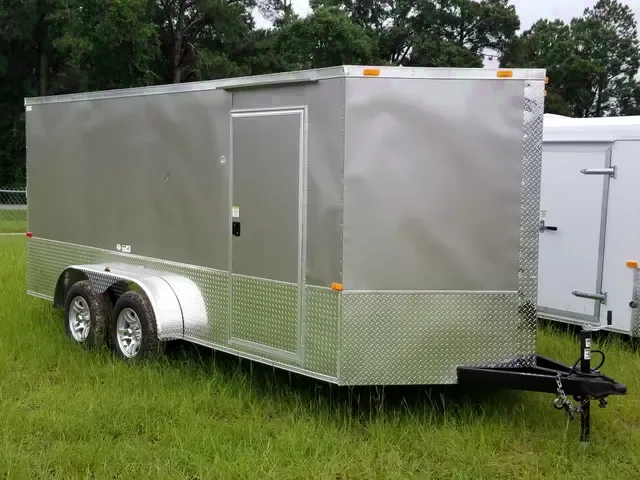 14ft Silver Cargo Trailer w/Wrap Around Diamond Plating