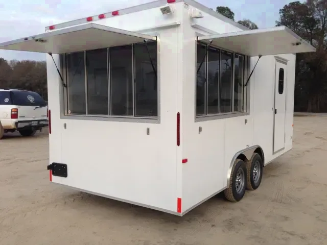 FLAT FRONT 18ft WHITE CONCESSION TRAILER