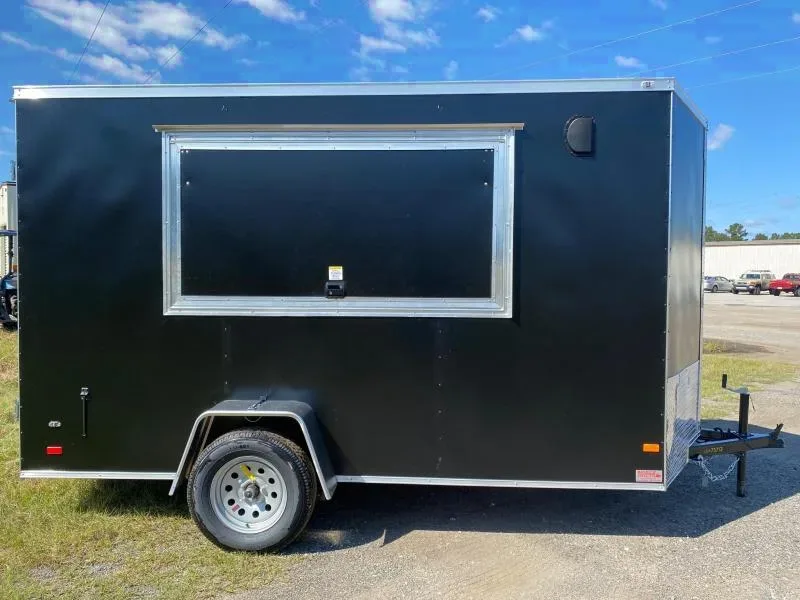 Covered Wagon Trailers 6x12 7' 3x6 Glass & Screen Window Black vending Enclosed Cargo Concesion