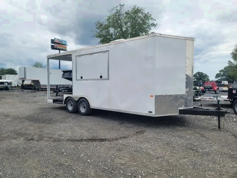 8.5X20 white 7' Interior w/ 6' Porch Vending / Concession Trailer
