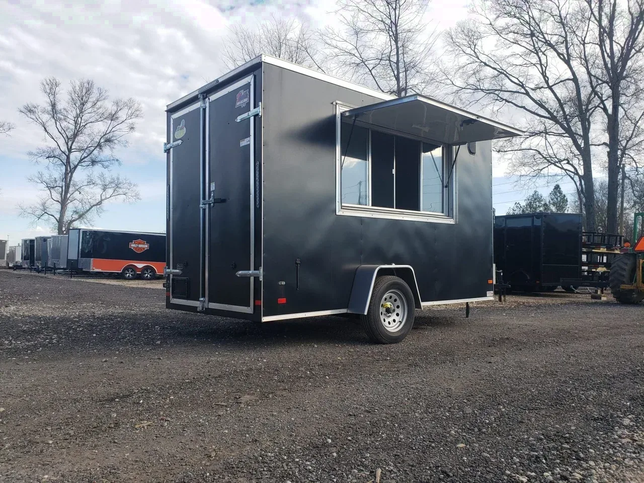 Concession/Vending 2024 6X12 Covered Wagon Trailers 6×12 7ft Interior Black concession trailer w Glass & Screen enclosed Concession/Vending Trailers-ECCN612-075713-coffee 6 ft. x12 ft.