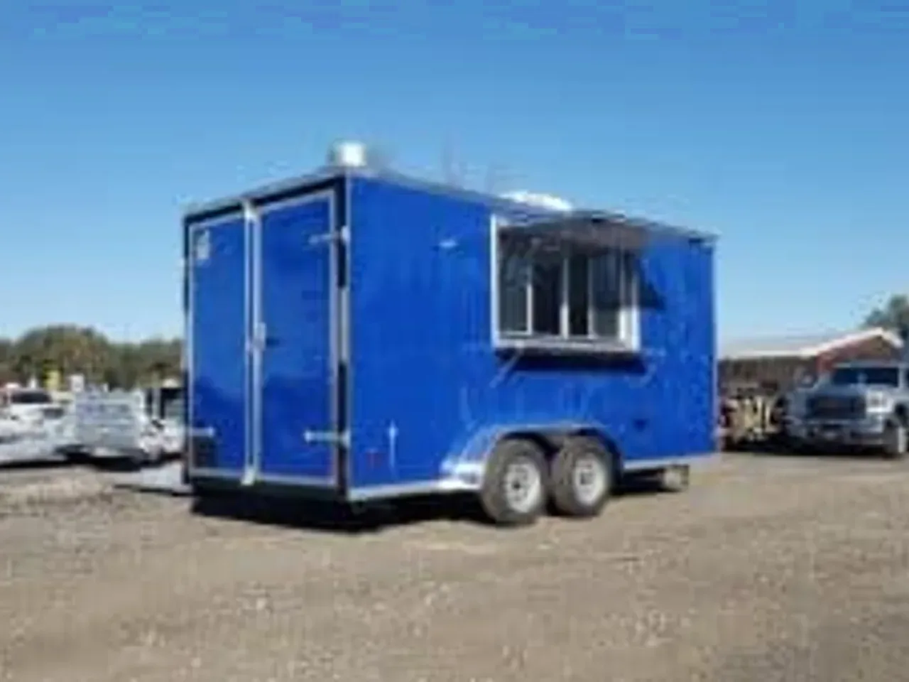 Concession/Vending 2025 7X16 Covered Wagon Trailers 7X16 blue concession trailer w sinks and power -ECCN716-094807 7 ft. x16 ft.