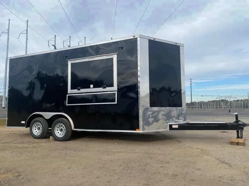 8.5x16 turn key Enclosed cargo 3x6 glass and sceen 3 Bay Sink Concession Vending Concession Trailer