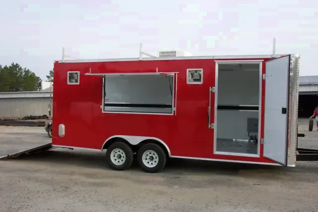 20FT RED CONCESSION TRAILER W/RAMP DOOR