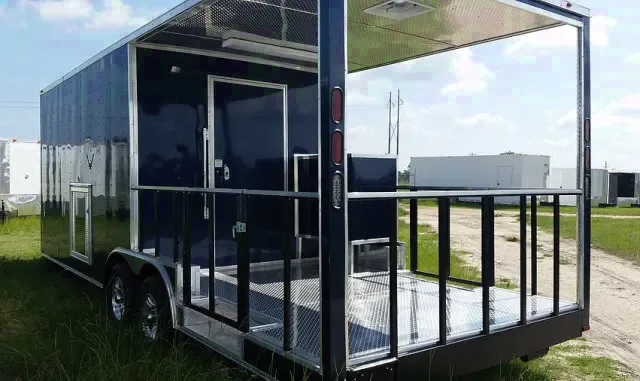 V-nose Concession Trailer W/ Porch 28ft Black