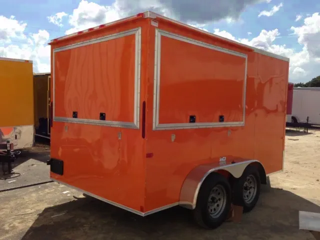 Orange Flat Front 12ft TA Concession Trailer